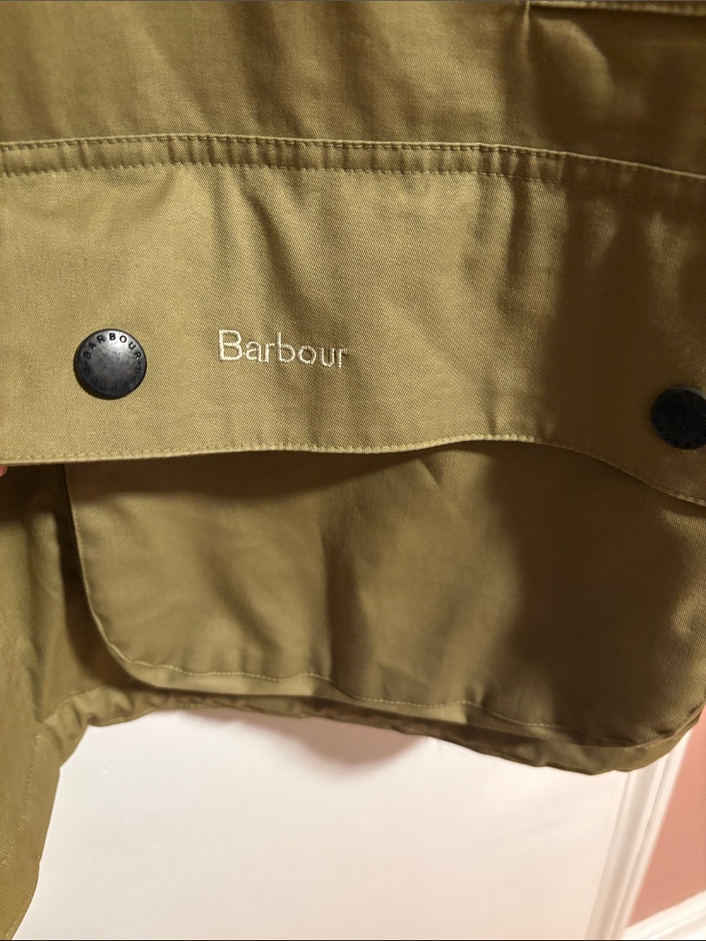 Barbour Olive Green Beaufort Water-Resistant Raincoat with Corduroy Collar - Picture 3 of 10